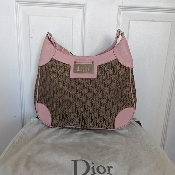 Vintage Dior Diorissimo Handbag with canvas beige and pink leather - Picture 6 of 16